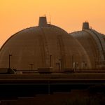 San Onofre nuclear power plant main reactors at sunset
