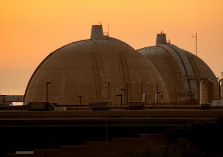 San Onofre nuclear power plant main reactors at sunset