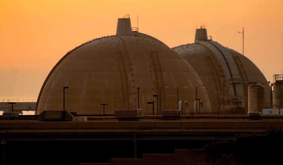 San Onofre nuclear power plant main reactors at sunset