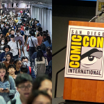 Juxtaposed photo of crowd with San Diego Comic-Con logo