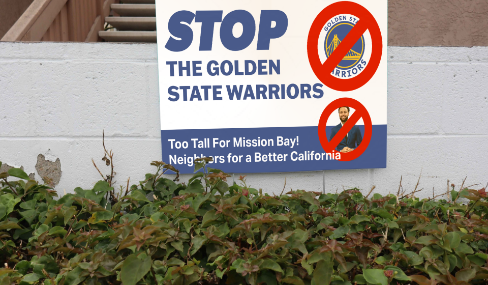 Yard sign protesting the Golden State Warriors